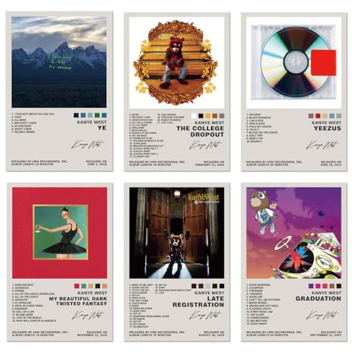 TUOCYERD Kanye West Poster Set of 6 Album Cover Posters Music Posters for Room Aesthetic Music Album Wall Art for Teens Ro...