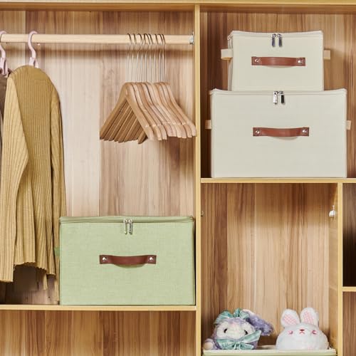 VinneGenzz Storage Bins with Zipper Lid Cotton Linen Fabric Lidded Storage Baskets Boxes Foldable Washable Closet Shelf Cl...