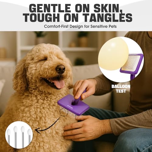 Bonteck Dog Slicker Brush for Dogs Grooming Kit 4PCS | Large Dog Brush for Goldendoodles Poodles Doodles | Long Pin Haired...
