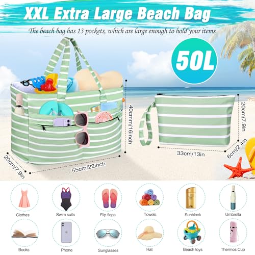 HUANLANG Extra Large Beach Bag Waterproof Beach Totes Bags for Women Men,Pool Bag with Zipper Wet Pocket