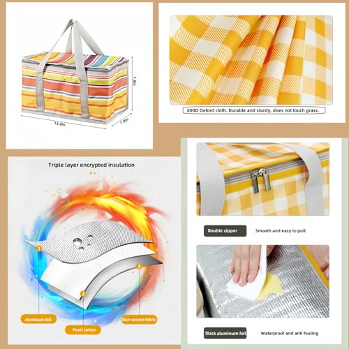 JSLYNB 2pcs Insulated Picnic Bag Reusable Cooler Bags with Zipper Top, Foldable Picnic Basket for Food Storage，Portable Pi...