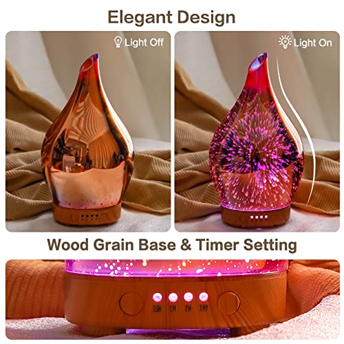 Porseme 150ml Essential Oil Diffuser Hand-Blown Glass Aroma Diffusor, Aromatherapy Unltrasonic Cool Mist deffuser, 7 Color...