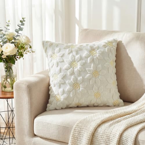AVOIN colorlife Spring Summer Cream White Sunflower Throw Pillow Covers Set of 2, 18 x 18 Inch Seasonal Flora Farmhouse De...