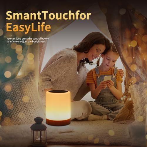 OORUN Touch Bedside Table Lamp,13 RGB Colors & 5 Brightness, USB Rechargeable Desk Lamp, Remote Control Dimmable Night Lig...