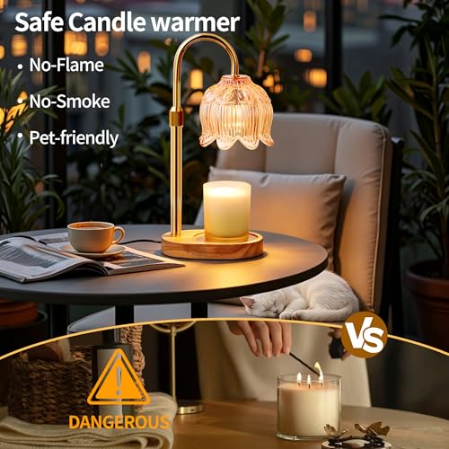 Flower Candle Warmer Lamp for Jar Candles with Timer & Dimmer, Adjustable Height Fits Large Jars up to 7.08" Tall, Flamele...