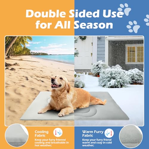 EXPAWLORER Reversible Dog Cooling Mat Large (Cool & Warm) 47”x28” Pet Cooling Mat in Summer & Plush Warm Blanket in Winte...
