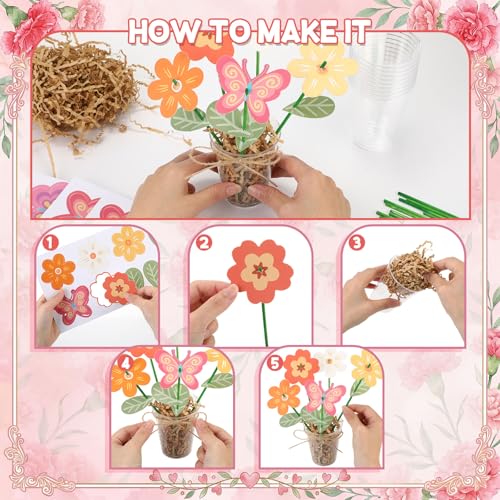 FoldTier 150 Pcs/24 Sets Mother's Day Craft Kit Bulk DIY Flower Bouquet Craft Gift for Mom Make Your Own Bunch of Floral D...