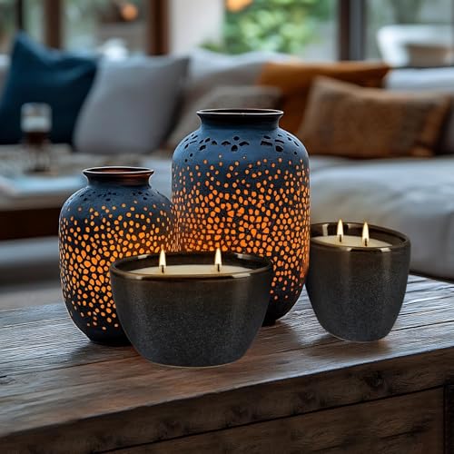 2-Pack Black Ceramic Citronella Scented Candles – Dual-Wick, All-Natural Wax, Decorative Geometric Design for Indoor/Outdo...