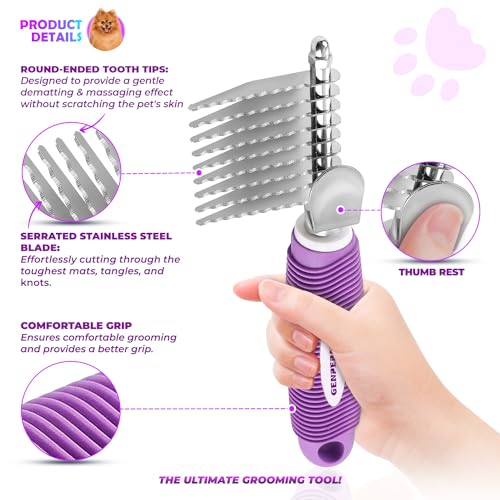 GENPEPADO Dematting Undercoat Rake Comb for Dogs & Cats with Long 2.5-In Stainless Steel Safety Blades for Removing Knots,...