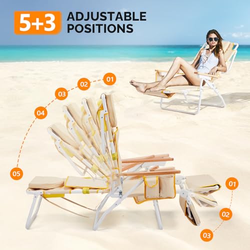 VINGLI Deluxe 3 in1 Beach Chair, Tanning Chair with Face Hole, Reclining Lounge with Foot Rest, Cup Holder and Storage Ba...
