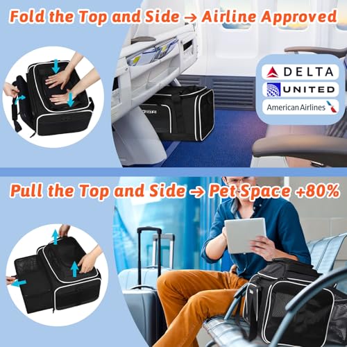 Petskd Top and Side Expandable Pet Carrier 18x11x11 Inches Delta United Airline Approved, Soft-Sided Carrier for Small Cat...