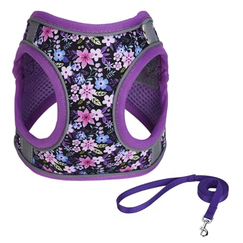 KocaPlye Step in Dog Harness No Pull Flower Adjustable Soft Mesh Padded Reflective Pet Vest Harness and Leash Set for Smal...