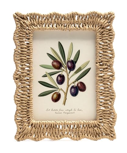 Afuly 5x7 Picture Frame Boho Woven Photo Frame Beige Frames Rope Wave Unique Wall Hanging Desk Standing Home Decor with Re...