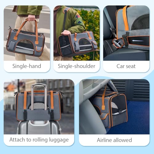 Pesen 18x11x11 Inches Cat Carrier– Fits Pets Up to 16 lbs, Anti-Collapse Design, Multiple Storage Pockets, Cat Carrier Sof...