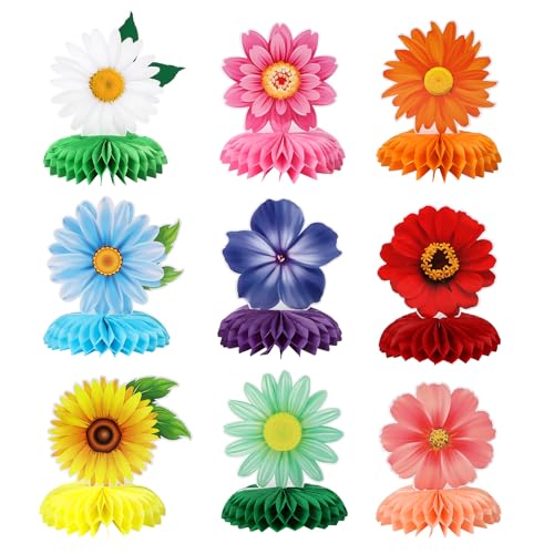 9 Pieces Spring Flower Centerpieces for Tables, Honeycomb Spring Birthday Party Decorations, Baby Shower Centerpieces for ...