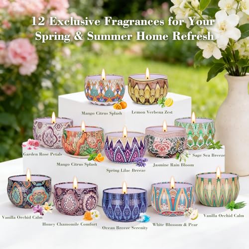 Scented Candle Gift Set - 12 Pack Candles for Home Scented, 300-Hour Long-Lasting Soy Wax Aromatherapy Candles with Lead-F...