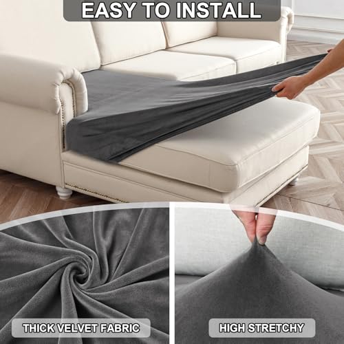 NAISI Waterproof Couch Cushion Covers Thick Velvet Fabric Washable Sofa Slipcovers 3 Pieces Individual Sectional Couch Cov...