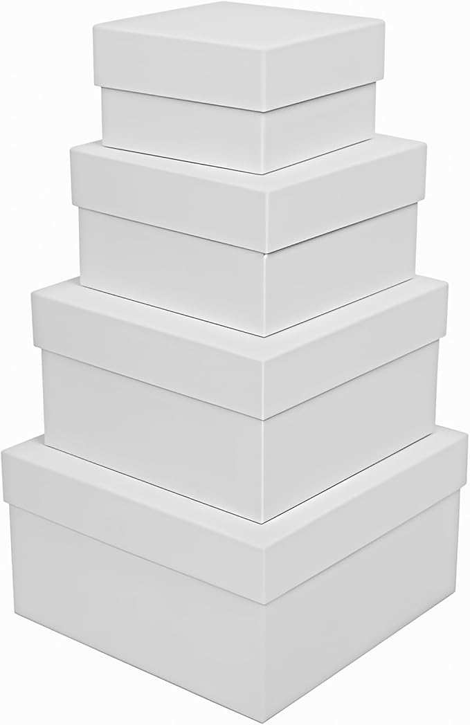 White Gift Boxes for Presents 4 Pack Nesting Gift Boxes with Lids，3.7“-6.4“ Assorted Sizes Square Stackable Boxes for Birt...