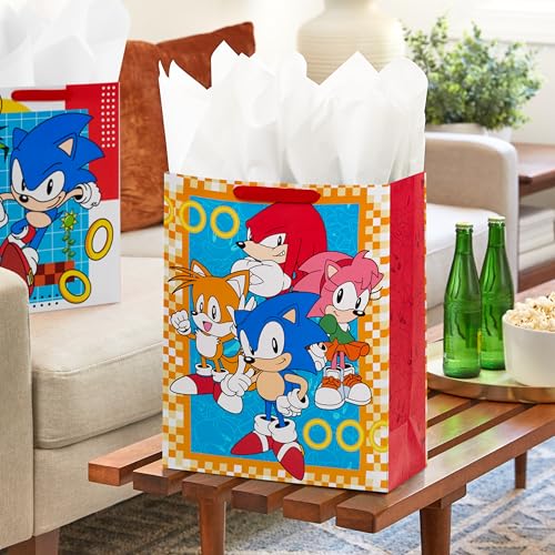 Hallmark Sonic the Hedgehog Gift Bags for Kids, Gamers (2 Bags: 1 Large 13", 1 Extra Large 15") for Birthdays, Back to Sch...