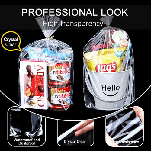 Voikinfo Bottom Gusset Bags 50Pcs 11X14 Clear Cellophane Bags Large Basket Wrapping Gift Wrap Cello Bags Treat Bags Party ...