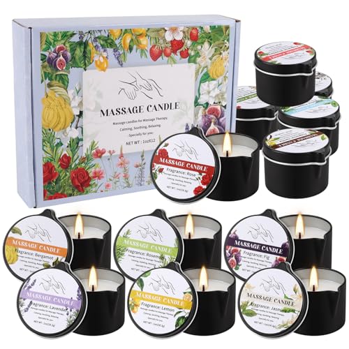 12pcs Massage Oil Candle,Moisturising Natural Soybeans Gift Sets,1oz Low Temperature Body Oil Scented Candles for Home Spa...