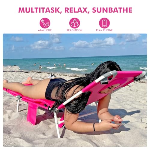 Backpack Beach Tanning Chair with Canopy Sun Shade & Face Hole, 6 Position Folding Lounge Sun Chair for Adults Outside Rea...