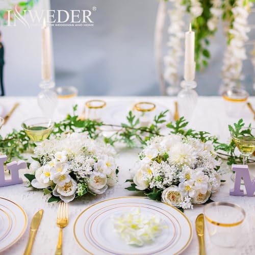 Inweder Flower Balls Centerpieces for Tables: 2 PCS White Flowers for Centerpieces Floral Arrangements Centerpiece for Wed...