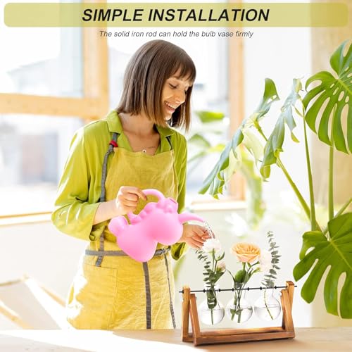 XXXFLOWER Plant Terrarium with Wooden Stand, Air Planter Bulb Glass Vase Metal Swivel Holder Retro Tabletop for Hydroponic...