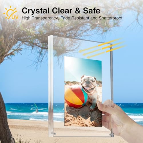HOUSE DAY Acrylic Picture Frames 4x6, 3 Pack Magnetic 4 x 6 Picture Frame, Double Sided Clear 4x6 Photo Frame with Microfi...