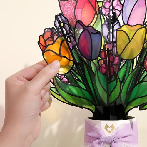 Lovepop Vibrant Tulip Suncatcher Bouquet - 3D Pop Up Paper Flower Bouquet for Mom, Her, Him, Women (Mother's Day, Birthda...