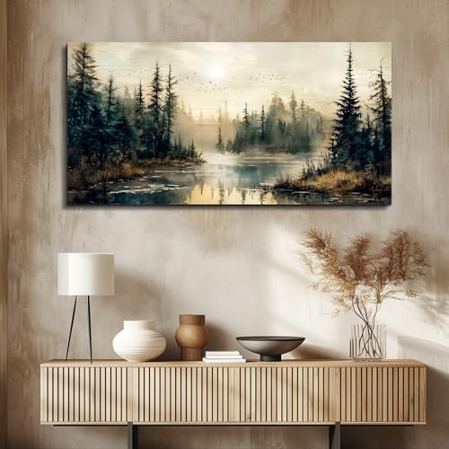 FUHAIHUA Canvas Wall Art For Living Room Large Wall Decor For Bedroom Modern Office Wall Decorations Forest River Landscap...
