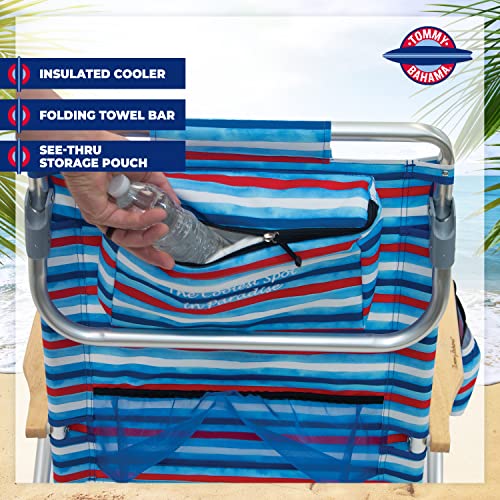 Tommy Bahama 5-Position Classic Lay Flat Folding Backpack Beach Chair, Aluminum, Red, White, and Blue Stripe