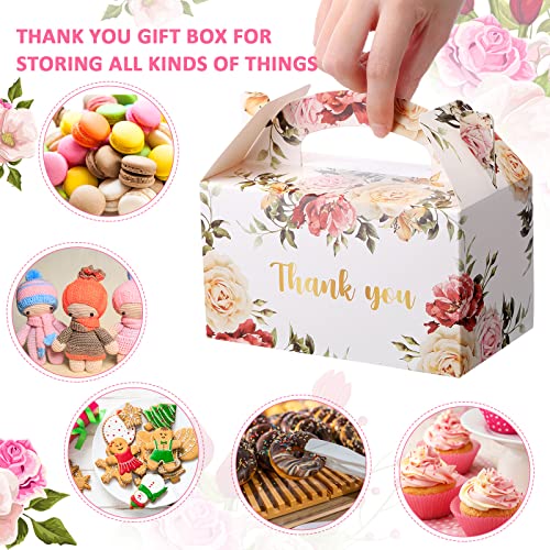 Xinnun 50 Pcs Thank You Treat Boxes Floral Design Gift Boxes Flower Gable Boxes Wedding Party Favor Boxes for Tea Party