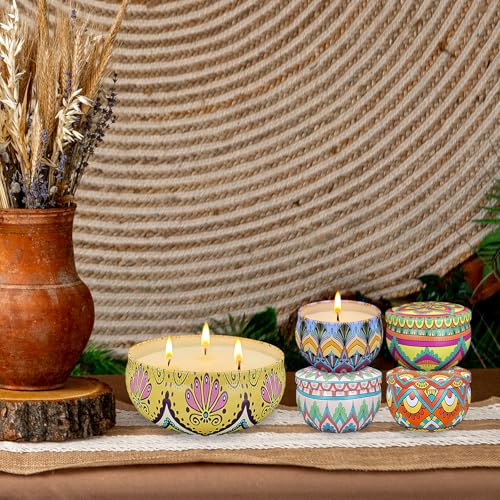 Scented Candle Set, Soy Wax Aromatherapy Candles, Portable Tin Candles with Lids, Christmas Thanksgiving Candle Gift Baske...