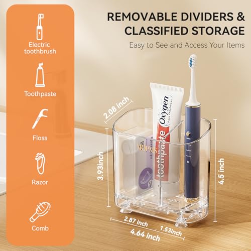 Toothbrush Holders with Drainage for Bathroom Countertop Organizer, 2 Slots Electric Toothbrush Holder Wall-Mount with Div...