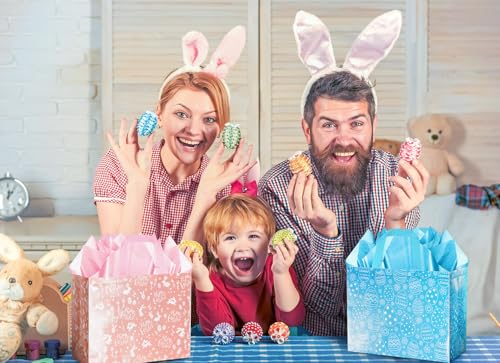 XiaosRen 2Pack Large Happy Easter Gift Bags with Card, Envelope and Tissue Paper, Reusable Non-Woven Bag with Handles for ...