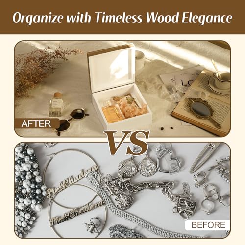 Synovana Floral Wooden Box - Decorative Wood Keepsake Boxes with Hinged Lid, Flower Engraved Design, 7.09" W