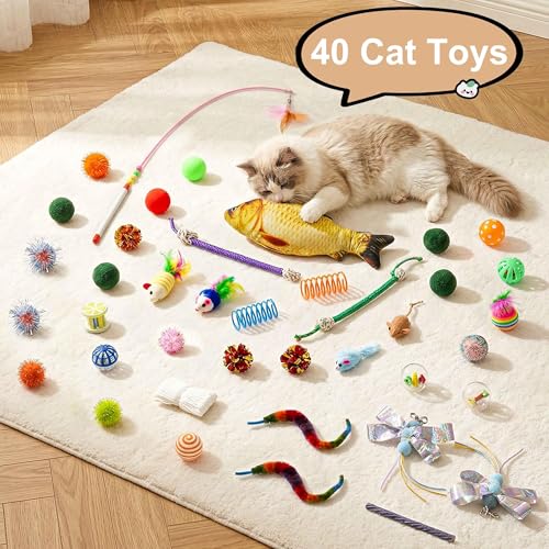 MOYMO Cat Tunnel Bed with 40 Pcs Interactive Cat Toys, Cat Tube with Kitten Toys for Indoor Kittens, Collapsible Play Tunn...