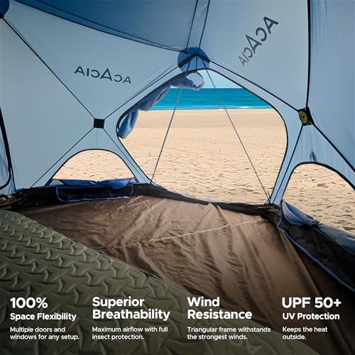 Acacia Beach Tent Sun Shelter | 4-Person Portable Camping Tent with UPF 50+ Protection | Easy Setup Pop up Sun Shade | 10×...