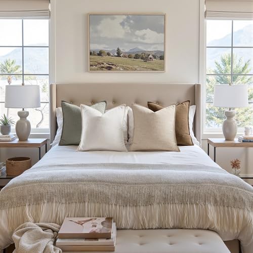 MIULEE Neutral Linen Pillow Covers Pack of 4 Decorative Natural Solid Throw Pillow Covers Soft Accent Boho Farmhouse Couch...