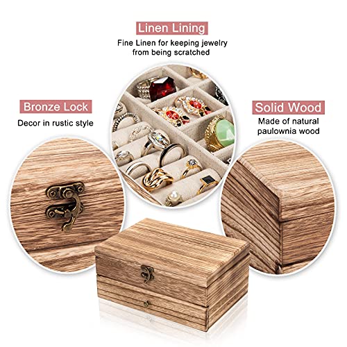 Pinzoveco Jewelry Box for Women, Rustic Wooden Jewelry Organizer Box for Storage Earrings Rings Necklace Bracelet, Farmhou...