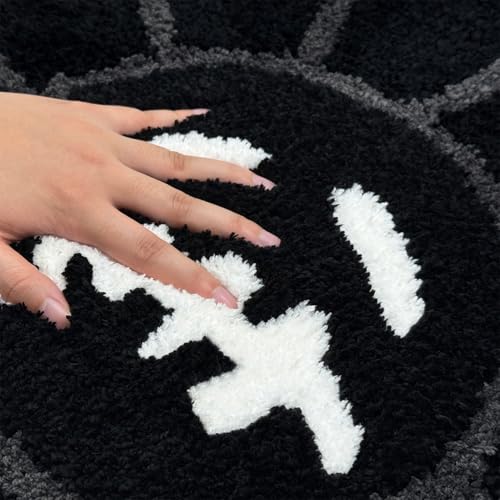 Shovagy Trippy Happy Face Rug Cool Rugs Tufted Quick Dry Bath Mats for Bathroom Non Slip Bath Mat Water Absorbent 2.6FT Bl...