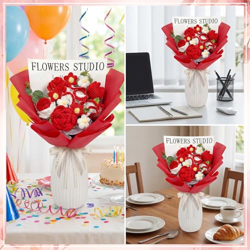 Giegxin Mother's Day Crochet Flower Bouquet Set, Handmade Knitted Bouquet Artificial Flower of Rose Romantic Gift for Her ...