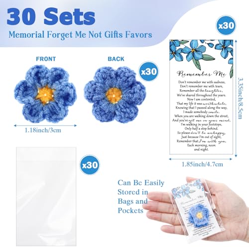 Giegxin 30 Sets Forget Me Not Gifts Bulk Crochet Flowers with Cards Remember Me Funeral Memorial Favor Loss of Loved One C...