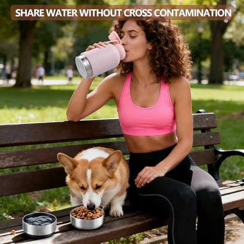 Cibaabo Insulated Dog Water Bottle with 2 Bowls, 32oz Travel Stainless Steel Double Wall Thermos, Portable Pet Dispenser, ...