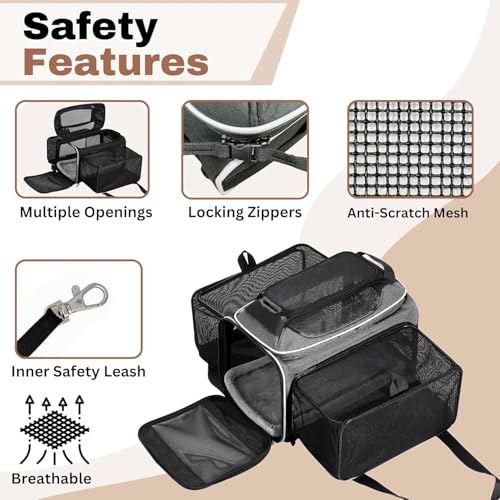 Cozy Cruiser Airline Approved Top-Expanding Pet Carrier on Wheels- Extra Spacious Soft Lined Carrier! 18x11x11 (Grey, Expa...