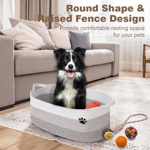 Optish Dog Toy Basket, Toy Box and Bin for Dog Cat Storage, 19.7" X 11" X 7.9" (30L) Large Woven Rope Basket for Blanket S...