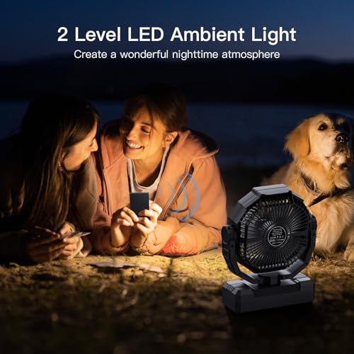 FRIZCOL 3-in-1 Camping Fan - Portable Fans Rechargeable - 24000mAh Battery Powered Fan with Light & Remote for Indoor, Out...