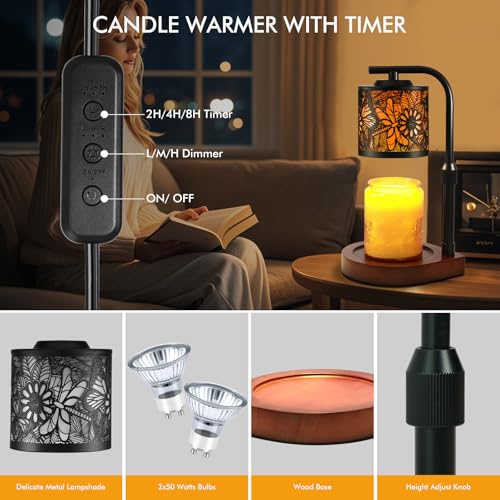 Maromamix Candle Warmer Lamp with Timer & Dimmer- Electric Wax Melt Warmer with Adjustable Height for Scented Candles, Hom...