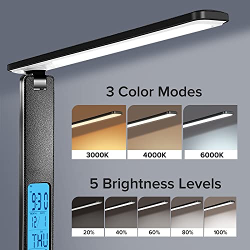 LAOPAO Desk Lamp with Wireless Charger: USB Charging Port, Table Lamp with Clock, Desk Lamps for Home Office College Dorm ...